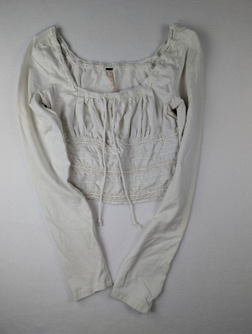 Free People Off White Lace Corset Long Sleeve Top S Coquette Boho